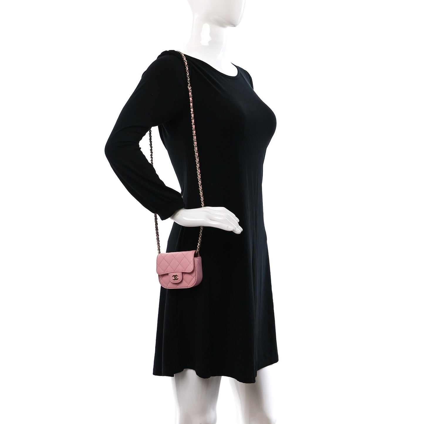 Caviar Quilted Mini Clutch With Chain Pink