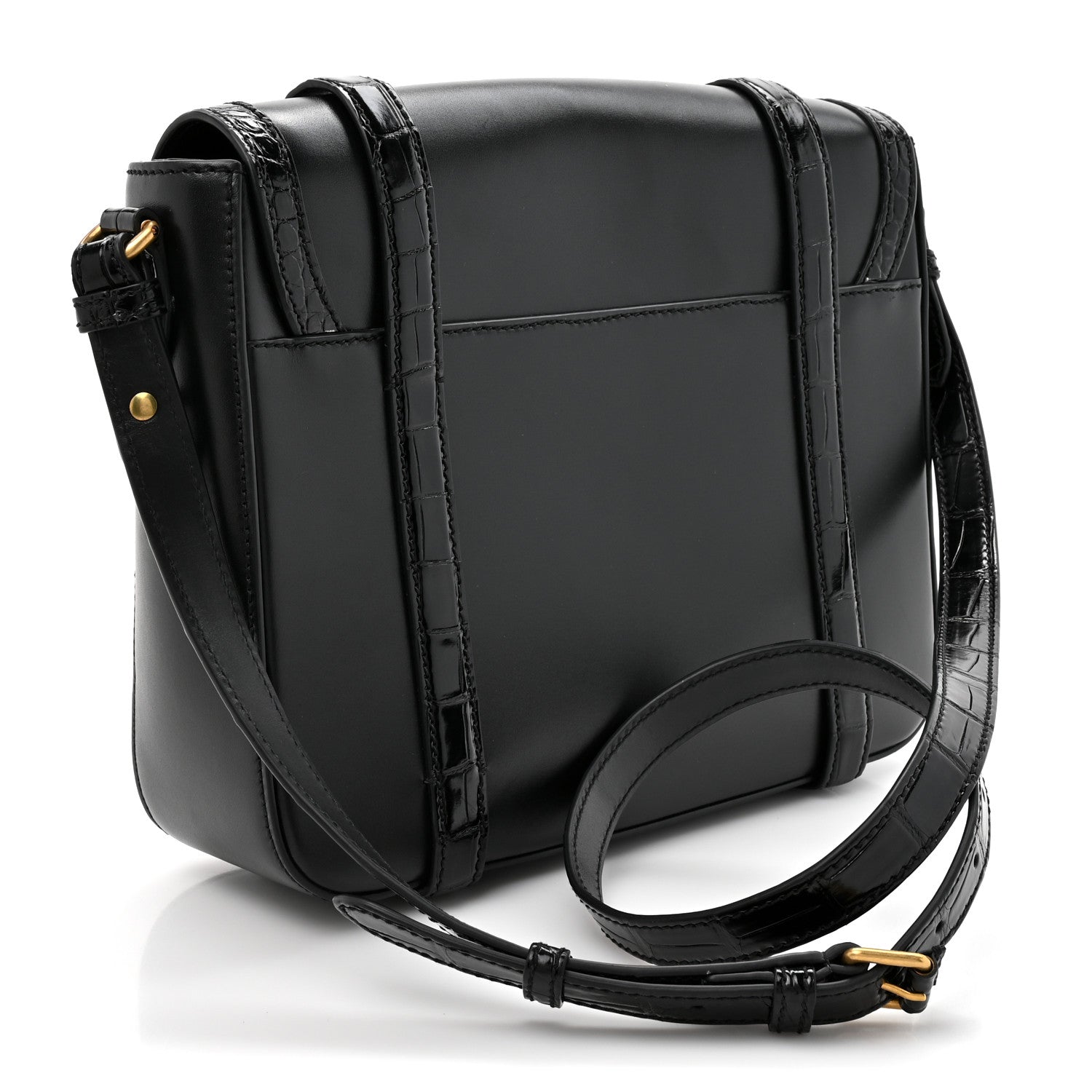 Gucci Calfskin Crocodile GG Double Buckle Medium Messenger Bag Black 2 of 12