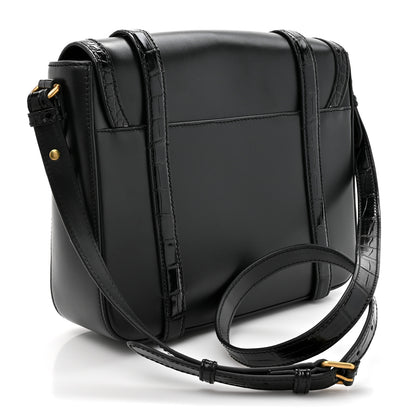Gucci Calfskin Crocodile GG Double Buckle Medium Messenger Bag Black 2 of 12