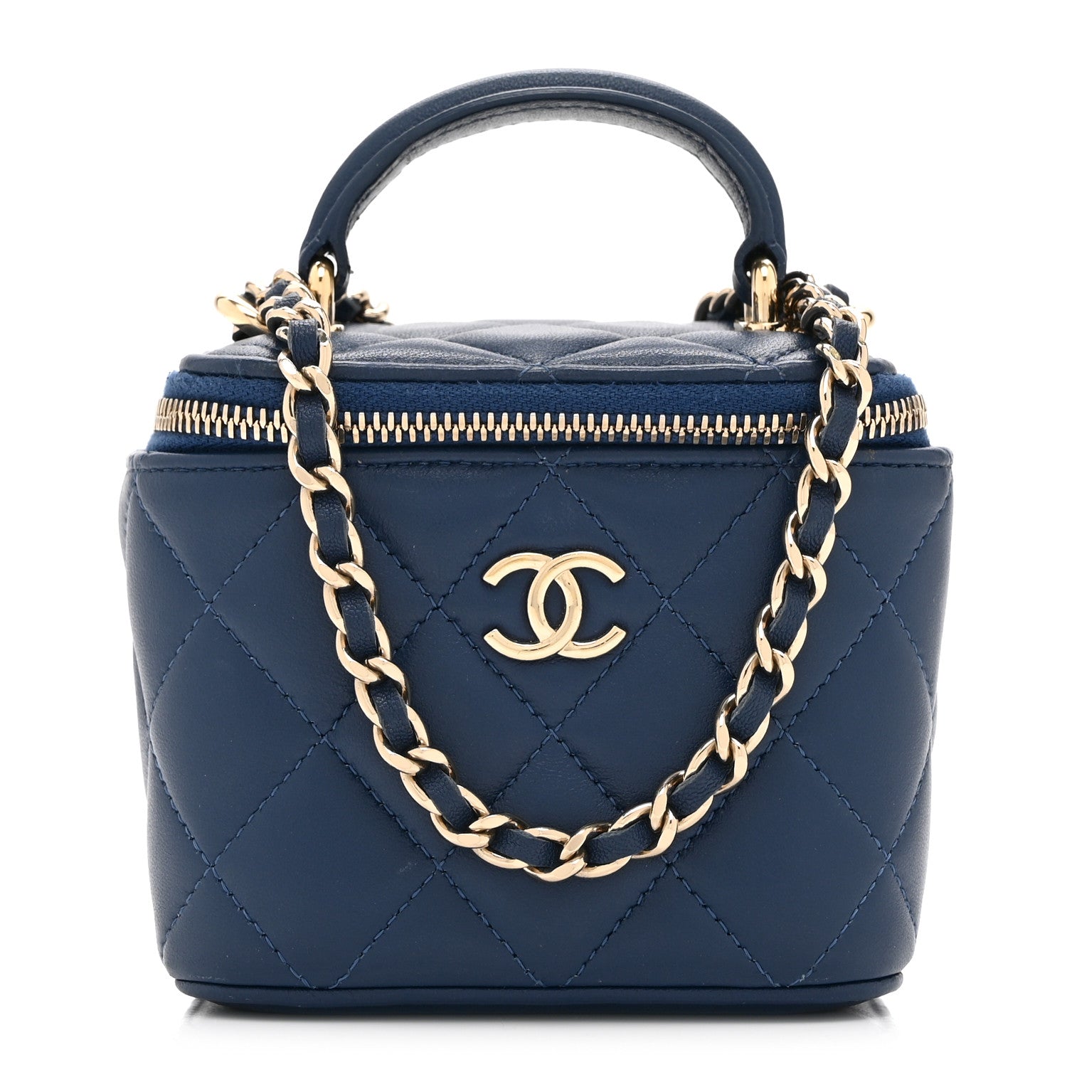 Chanel Lambskin Quilted Top Handle Mini Vanity Case With Chain Blue 1 of 11