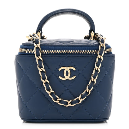 Chanel Lambskin Quilted Top Handle Mini Vanity Case With Chain Blue 1 of 11