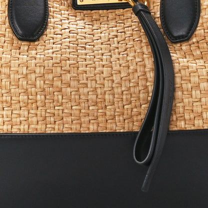 Salvatore Ferragamo Woven Raffia Calfskin The Studio Tote Beige Black 10 of 12