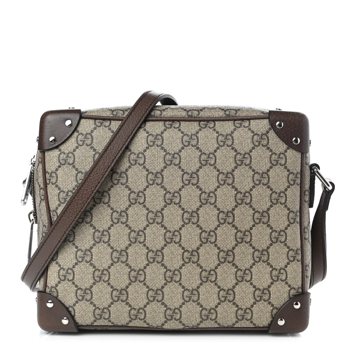 GG Supreme Monogram Textured Calfskin Square Messenger Bag Beige Ebony New Acero