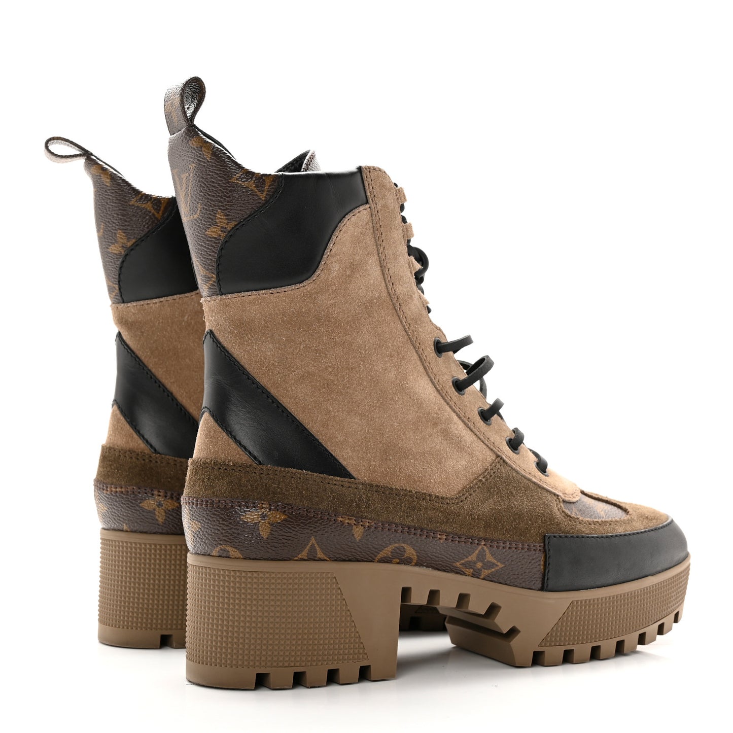 Suede Calfskin Monogram Laureate Platform Desert Boots 39.5 Taupe