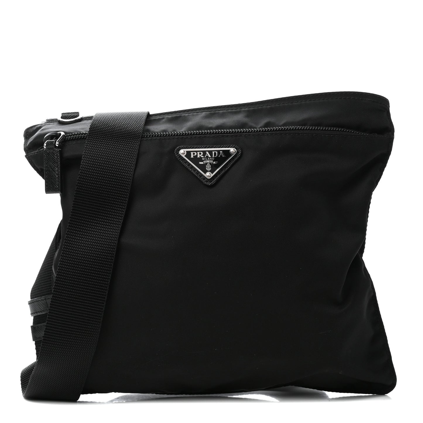 Tessuto Nylon Saffiano Flat Messenger Bag Black