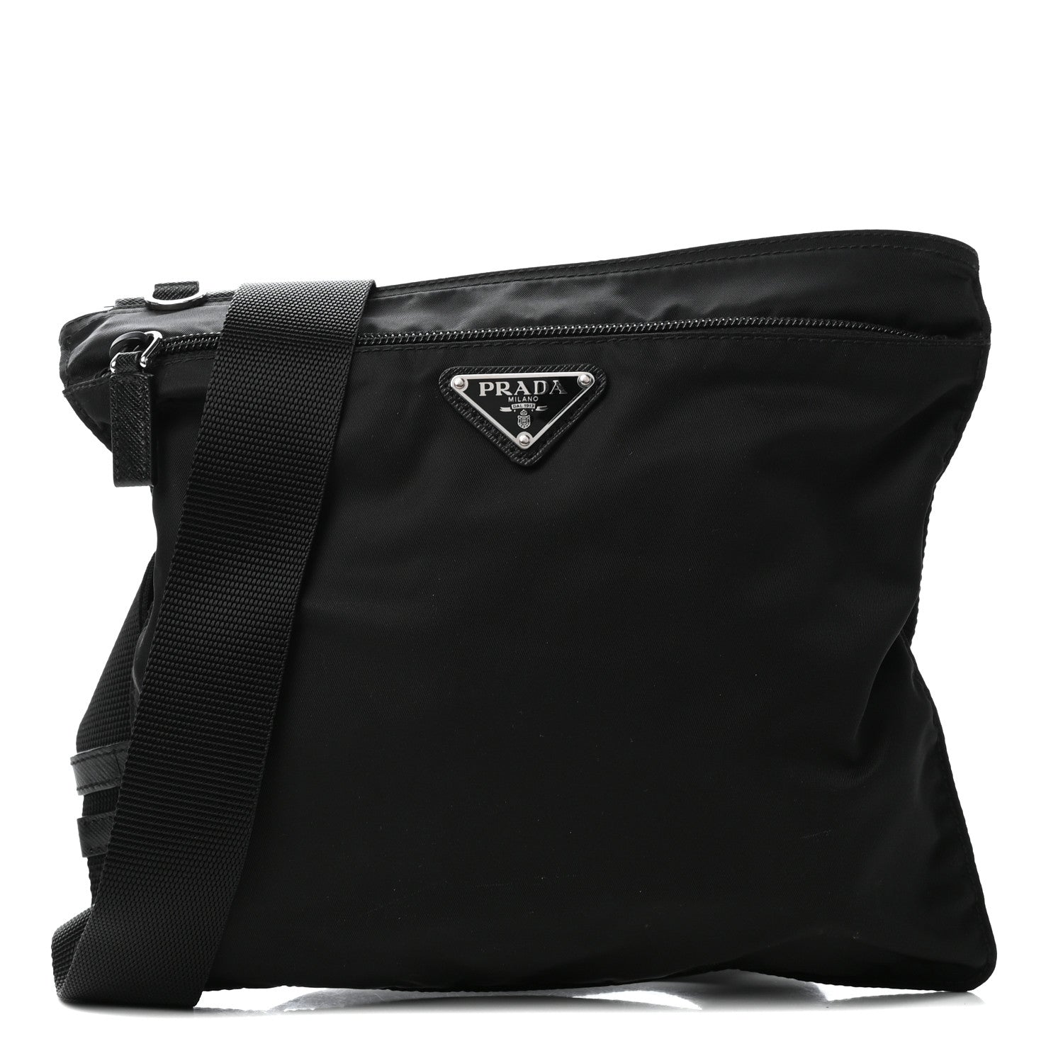 Prada Tessuto Nylon Saffiano Flat Messenger Bag Black 1 of 8
