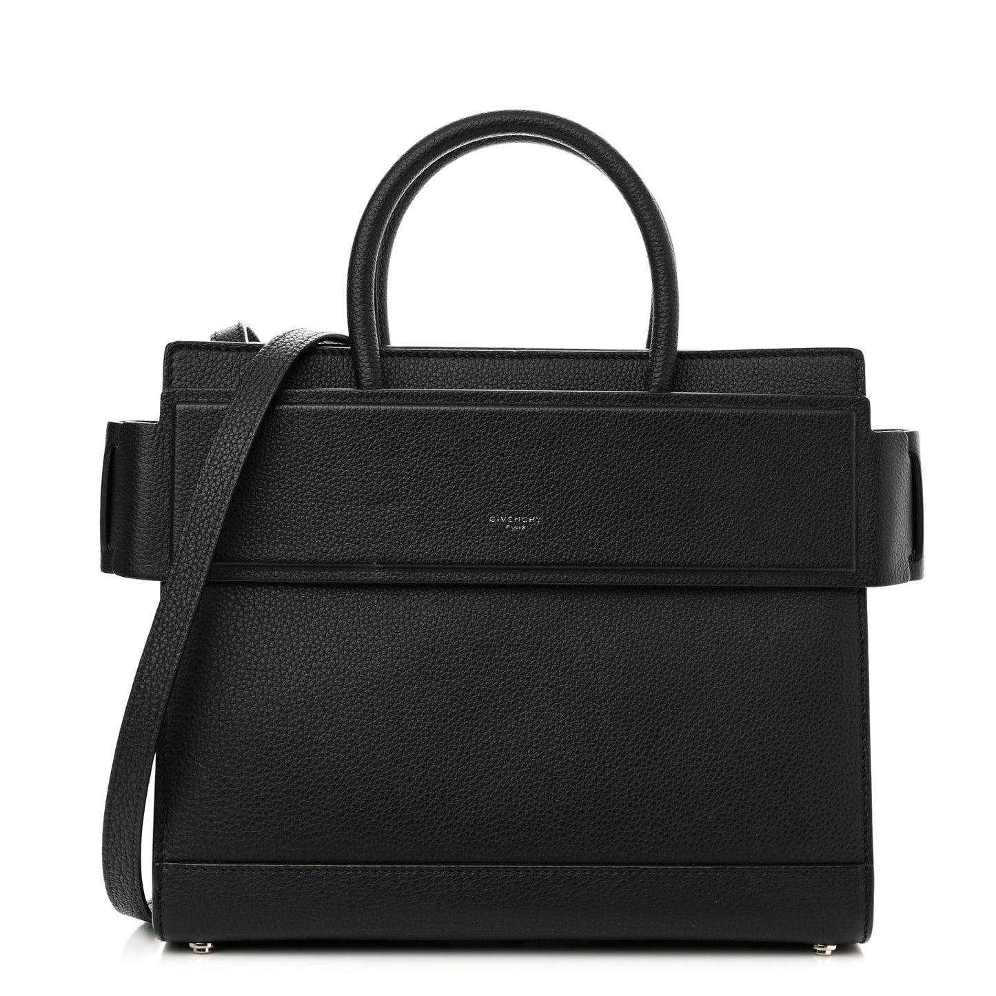 Grained Calfskin Small Horizon Satchel Black