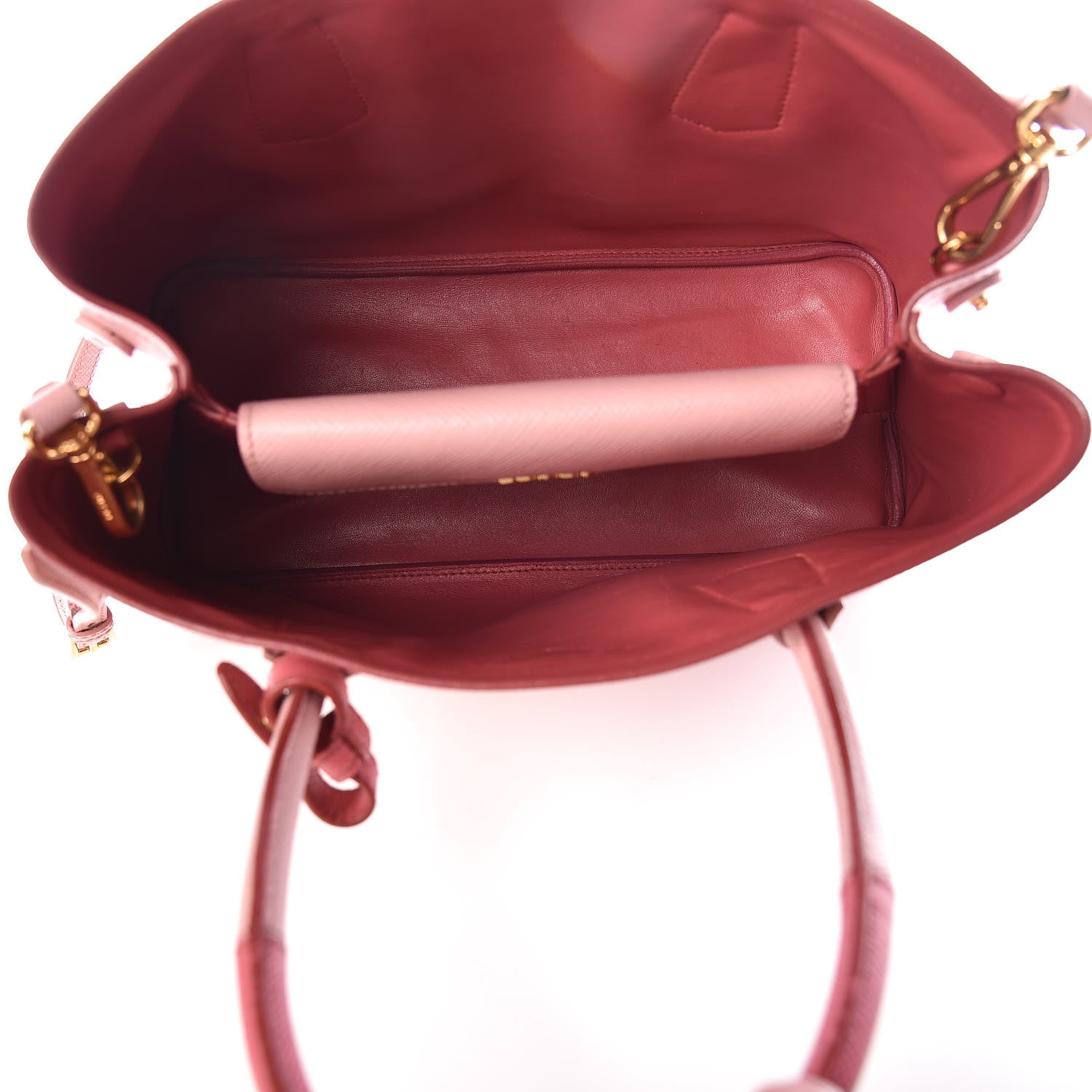 Prada Saffiano Cuir Bi-Color Small Double Handle Bag Pesca Tamaris 6 of 15