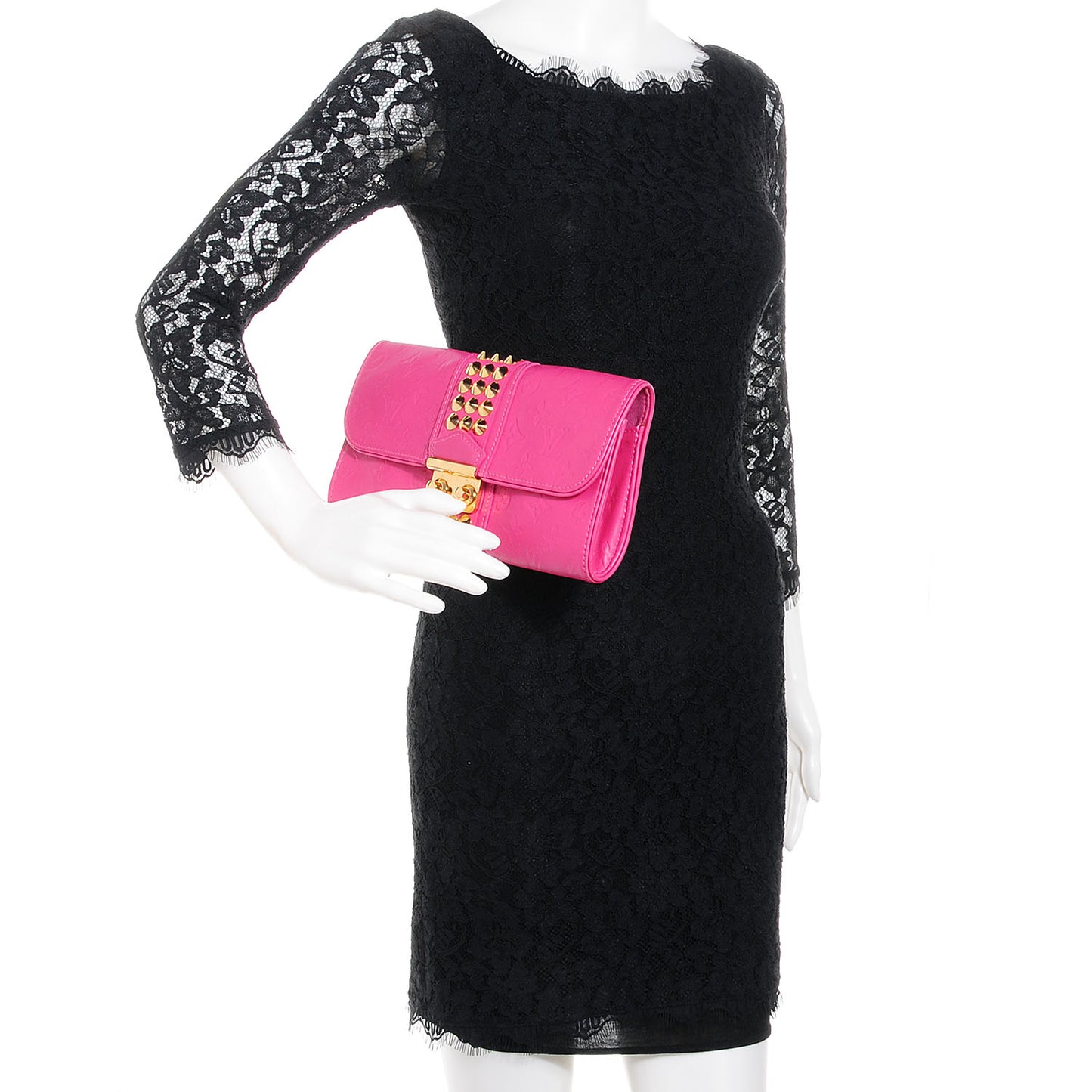 Calfskin Embossed Courtney Pochette Clutch Fuchsia
