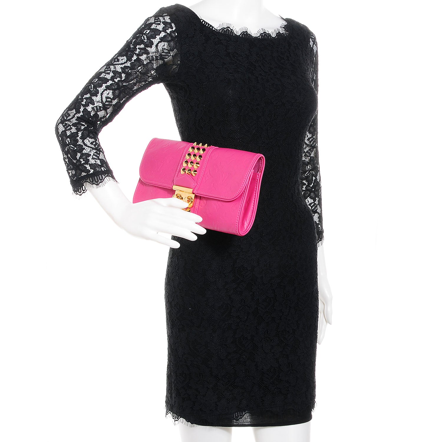 Louis Vuitton Calfskin Embossed Courtney Pochette Clutch Fuchsia 2 of 7