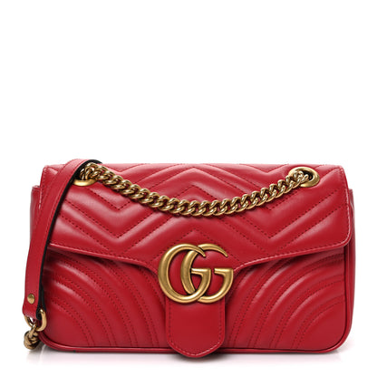Gucci Calfskin Matelasse Small GG Marmont Shoulder Bag Hibiscus Red 1 of 10