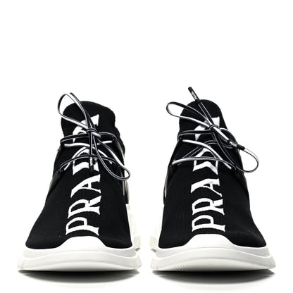 Prada Knit Fabric Mens Logo Sneakers 7 Black White 2 of 8
