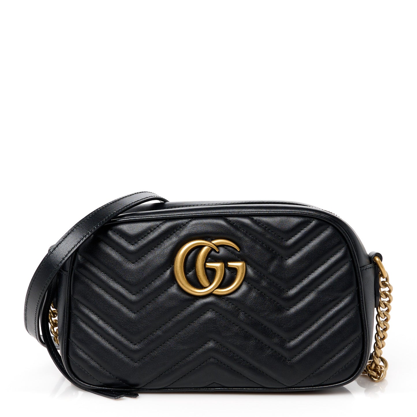 Calfskin Matelasse Small GG Marmont Chain Shoulder Bag Black