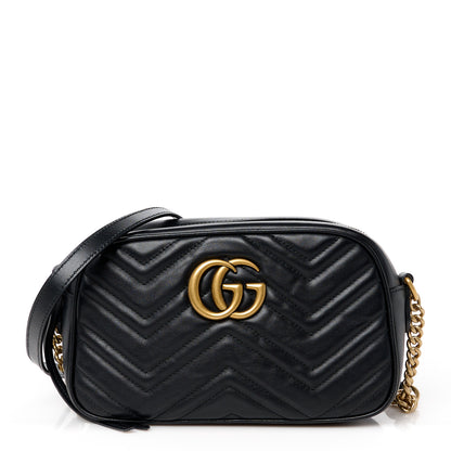 Gucci Calfskin Matelasse Small GG Marmont Chain Shoulder Bag Black 1 of 11