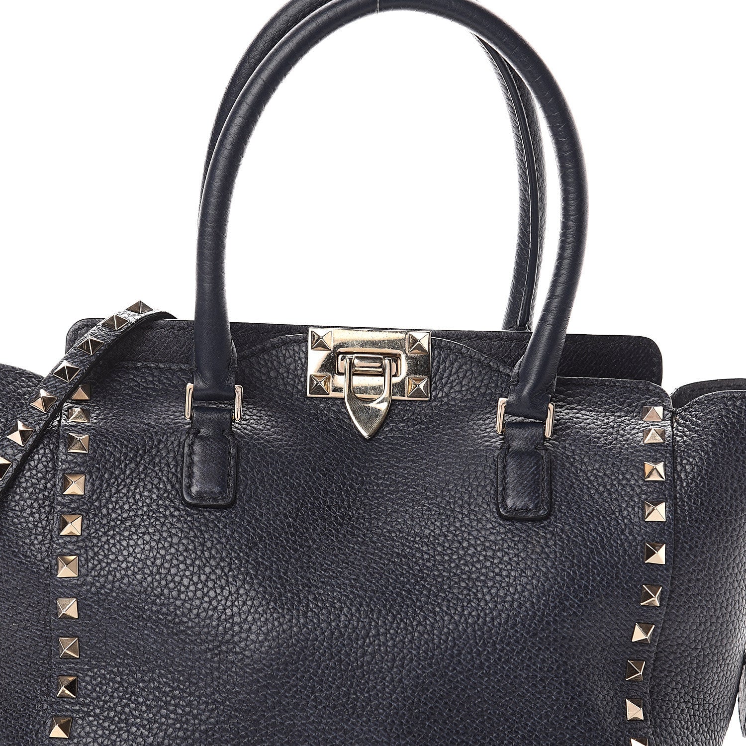 Valentino Garavani Pebbled Calfskin Small Rockstud Double Handle Tote Deep Denim 6 of 8