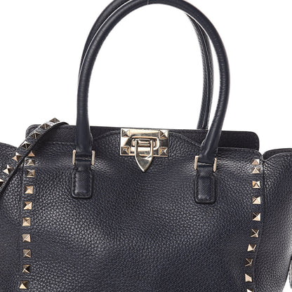 Valentino Garavani Pebbled Calfskin Small Rockstud Double Handle Tote Deep Denim 6 of 8