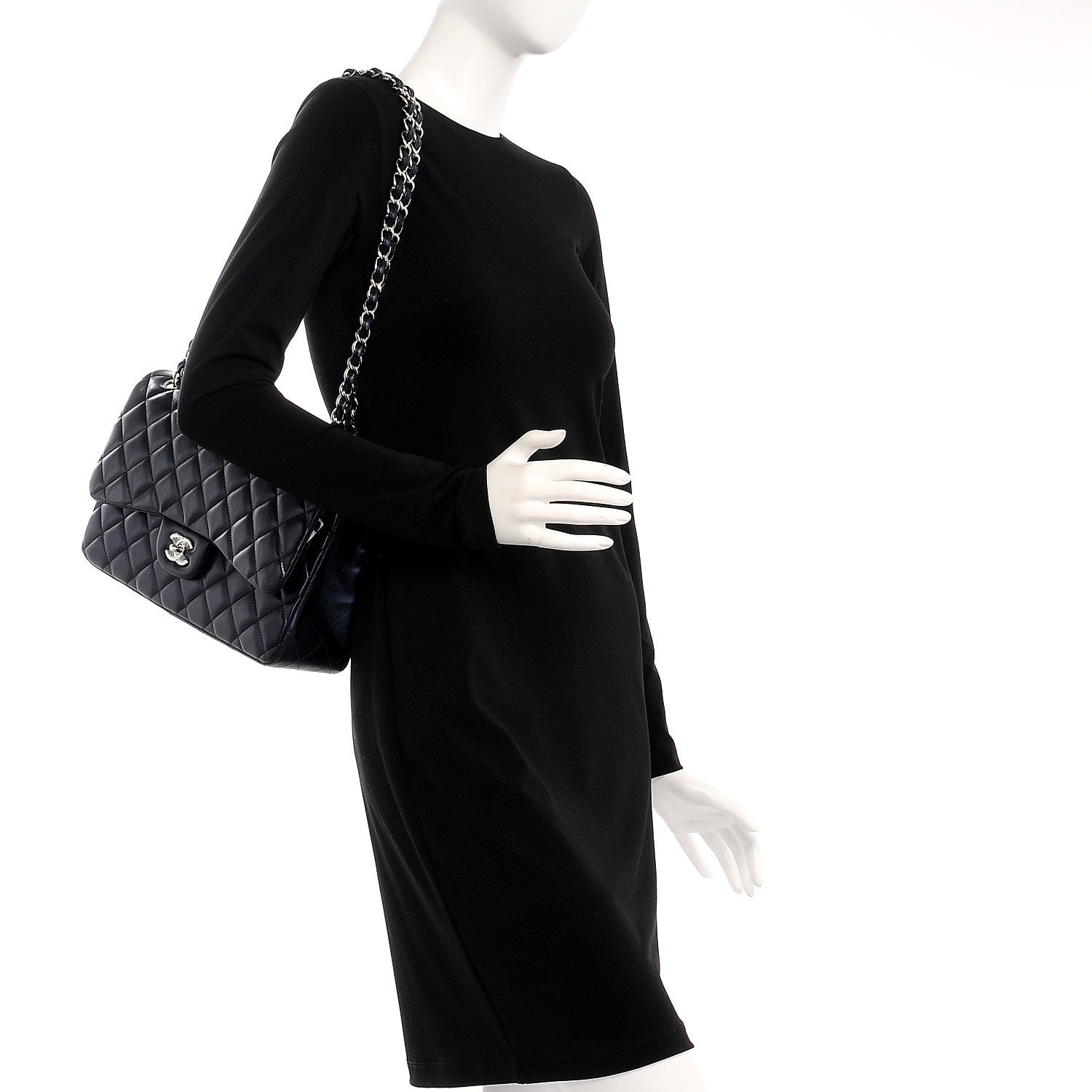 Chanel Metallic Lambskin Quilted Jumbo Double Flap Navy 2 of 8