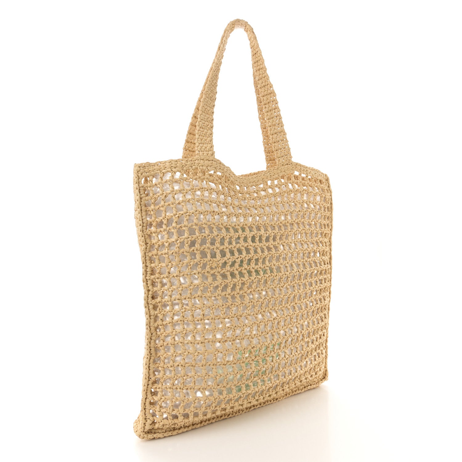Prada Yarn Raffia Effect Crochet Logo Embroidered Tote Bag Naturale 3 of 9