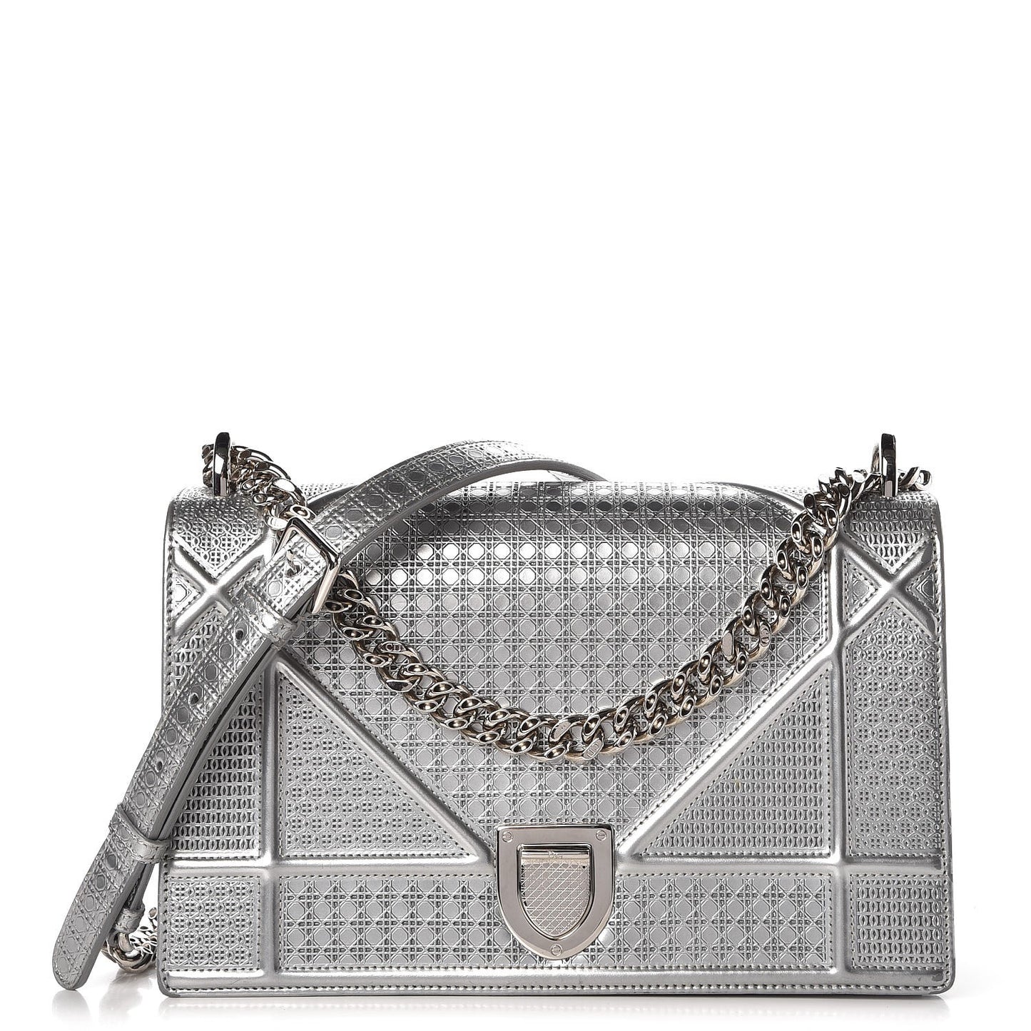Metallic Patent Micro-Cannage Medium Diorama Flap Bag Silver