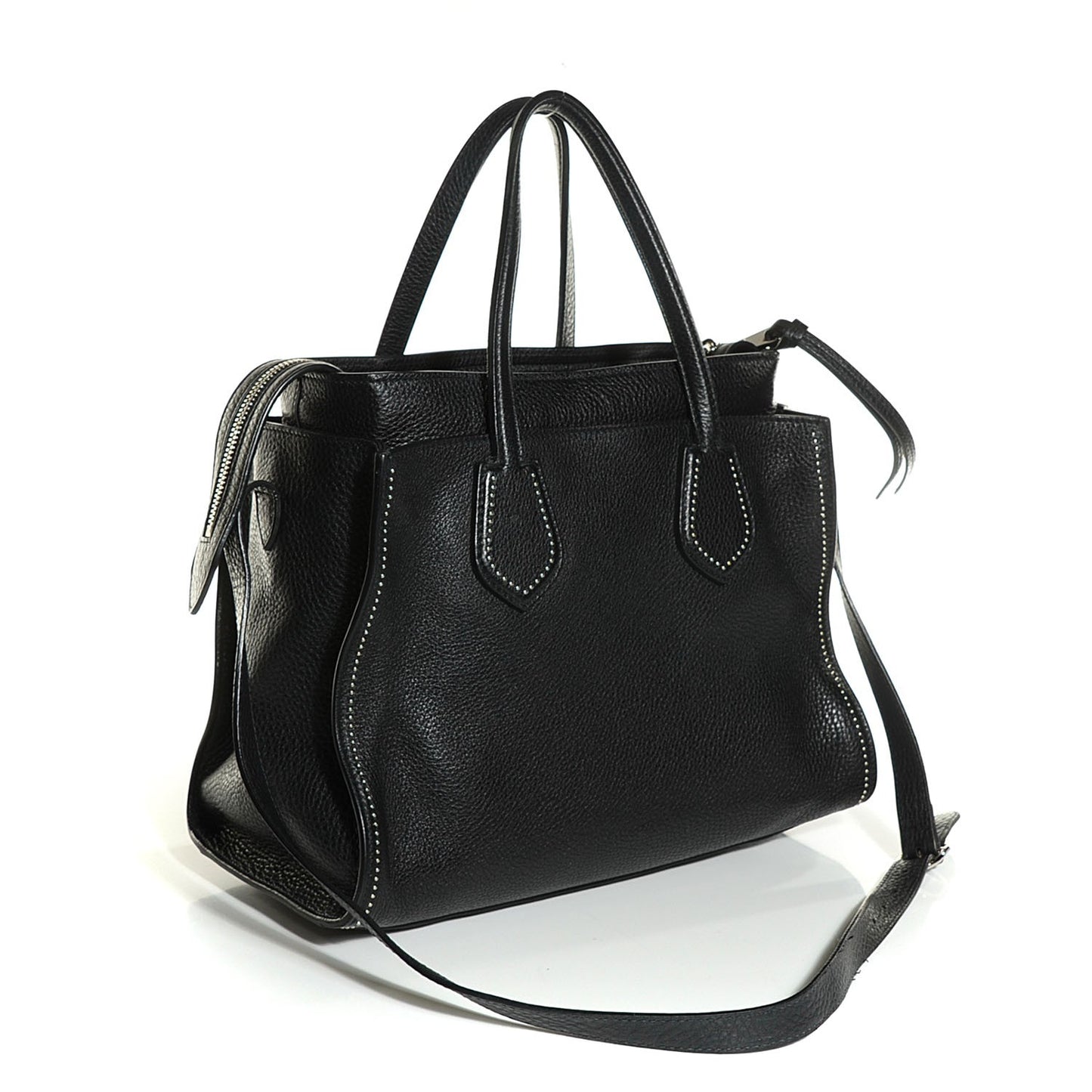 Grained Calfskin Studded Ramble Medium Tote Black