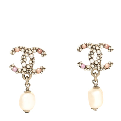 Chanel Pearl Crystal CC Charm Drop Earrings Light Gold Pink 1 of 4