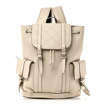 Gucci Piuma Calfskin Jumbo GG Embossed Double Buckle Backpack Mystic White 1 of 10