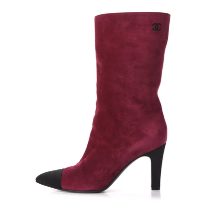 Chanel Suede Calfskin Satin Gabrielle Cap Toe Short Boots 40 Burgundy Black 1 of 10