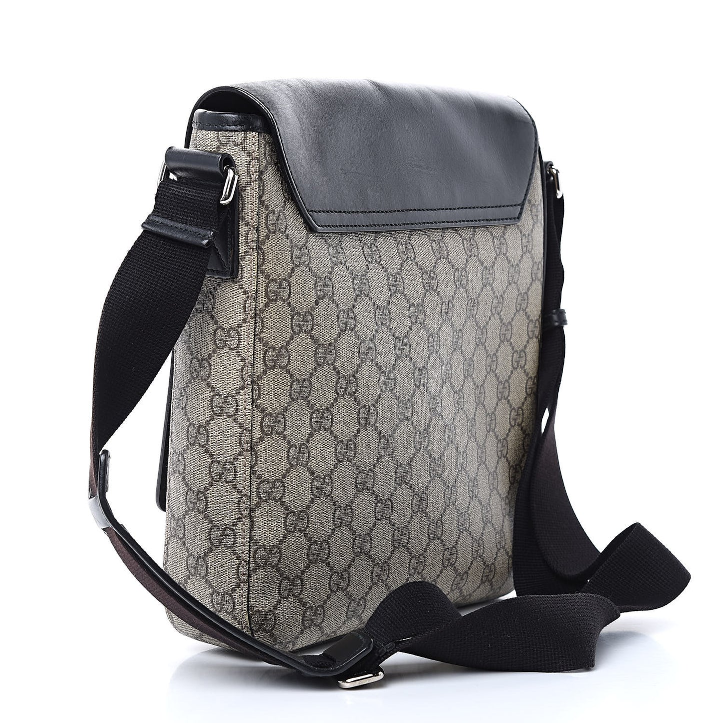 GG Supreme Monogram Single Buckle Flap Messenger Bag Beige Black