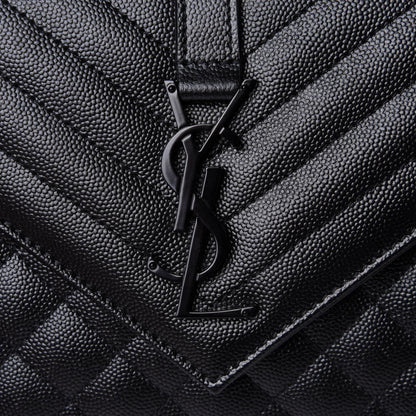 Saint Laurent Grain De Poudre Textured Mixed Matelasse Triquilt Medium Monogram Satchel Black 8 of 10