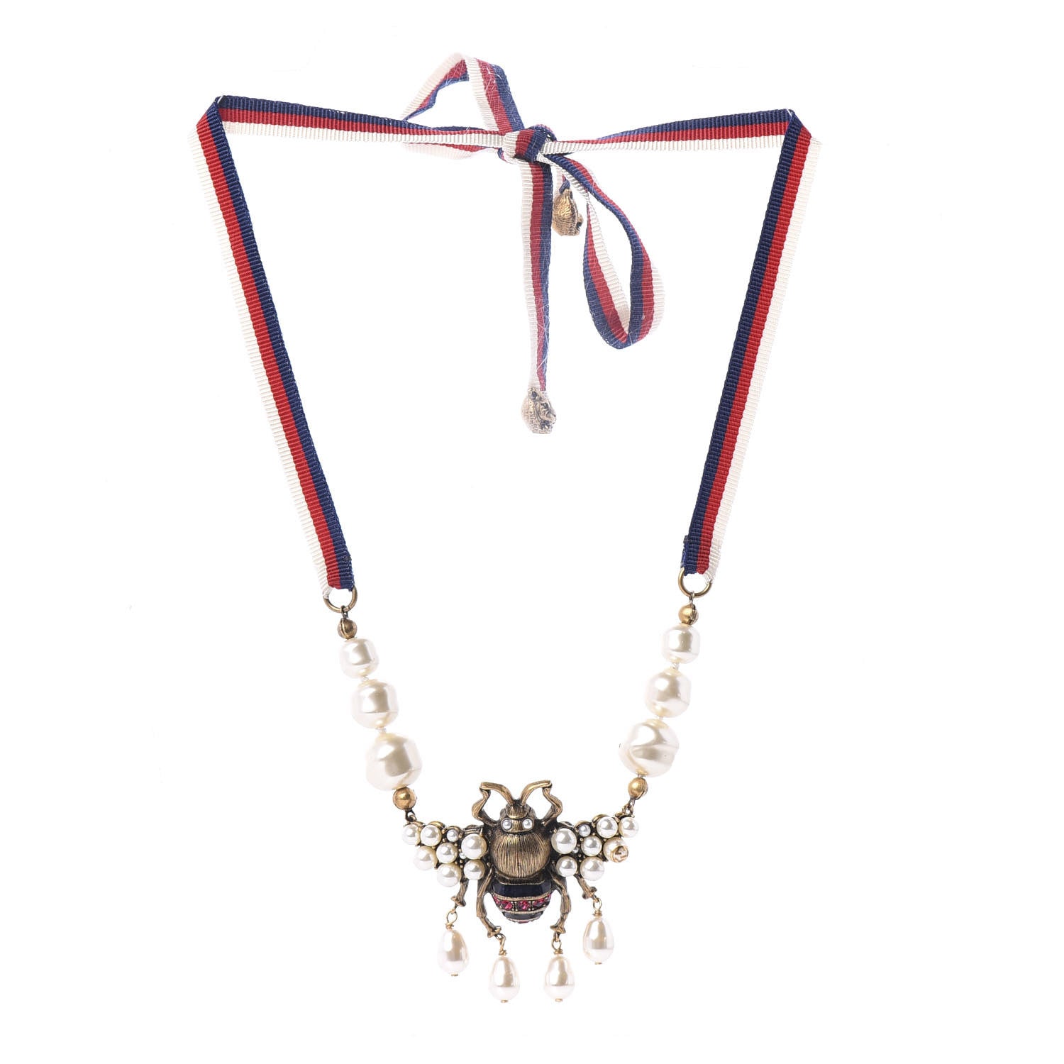 Gucci Crystal Pearl GG Sylvie Bee Necklace 3 of 8