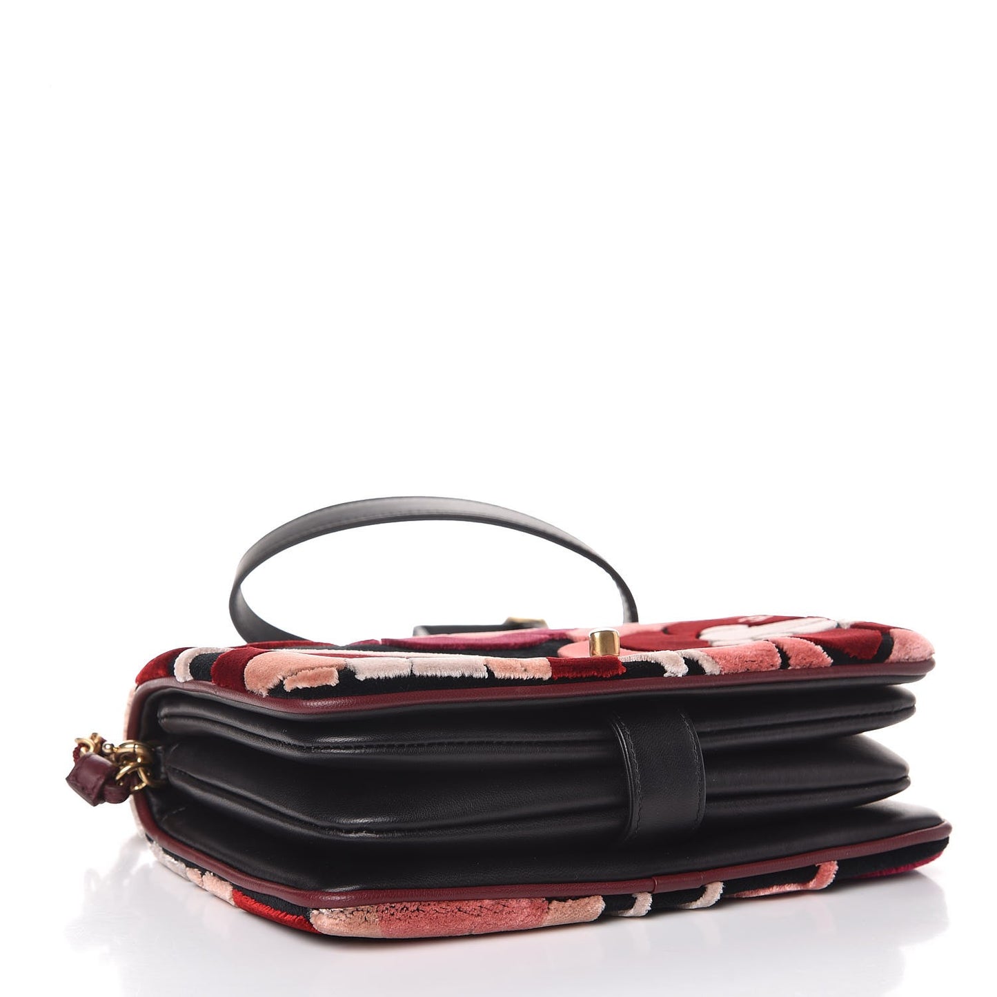 Velvet Lambskin Camellia Flap Black Burgundy