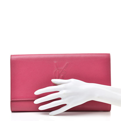 Saint Laurent Goatskin Monogram Large Belle De Jour Clutch Lipstick Fuchsia 2 of 14