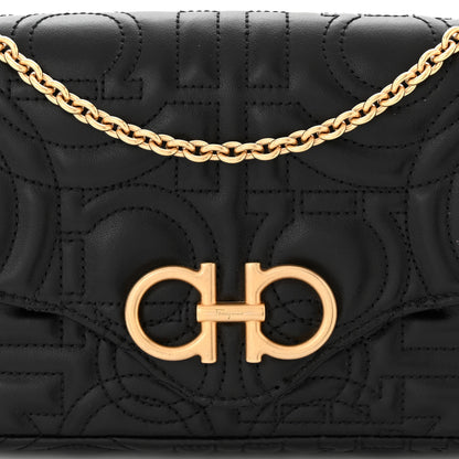 Salvatore Ferragamo Calfskin Quilted Gancini Mini Bag Black Black 8 of 10