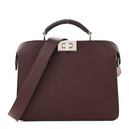 Fendi Cuoio Romano Vitello Cover Glazed Fabric Bi-Color FF 1974 Mini Peekaboo I SEE U Satchel Granada Tartufo Burgundy Tobacco Moro 1 of 10