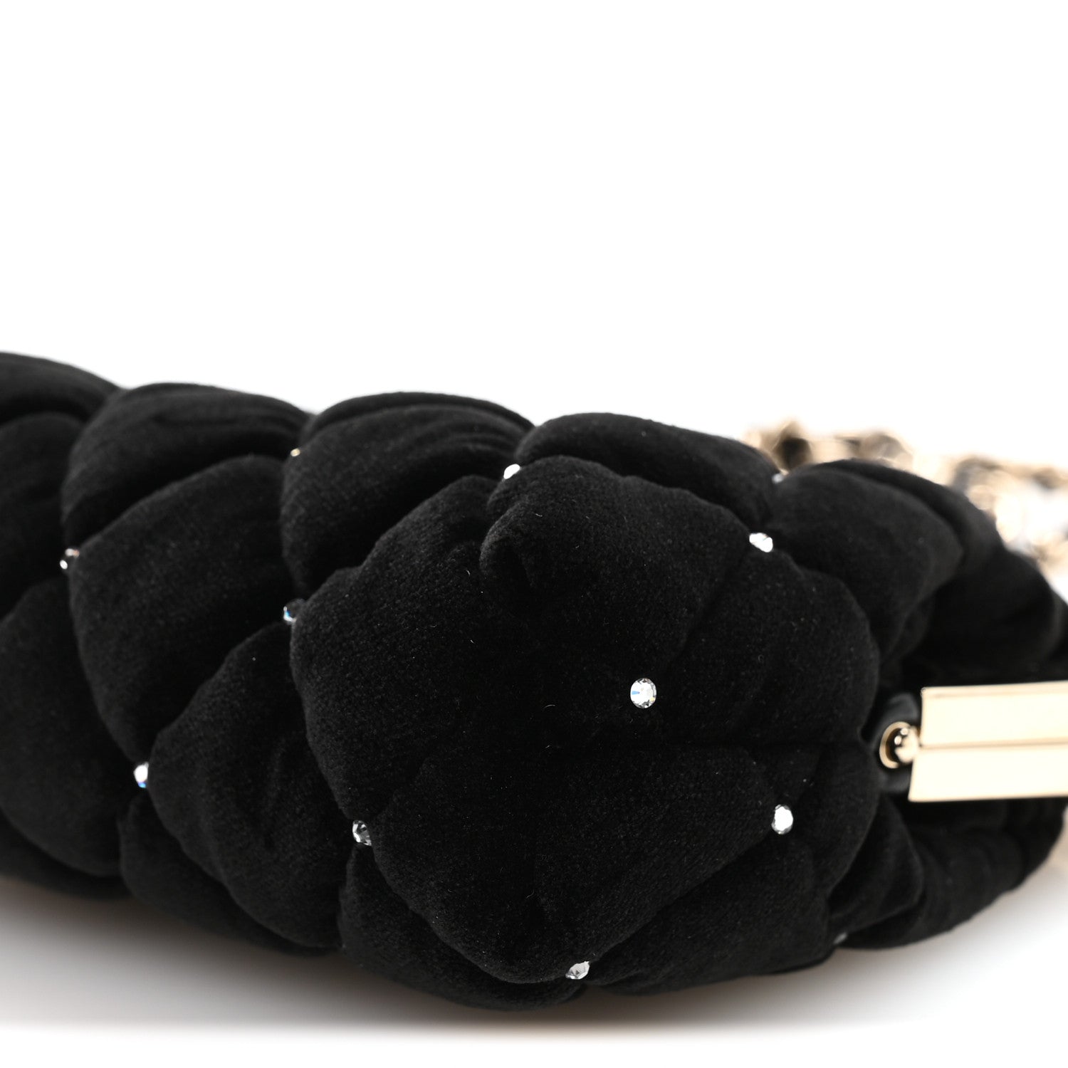 Chanel Velvet Diamante Quilted Kiss Lock Clutch Black 10 of 11
