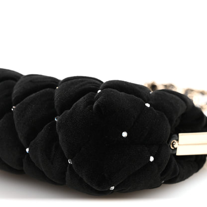 Chanel Velvet Diamante Quilted Kiss Lock Clutch Black 10 of 11