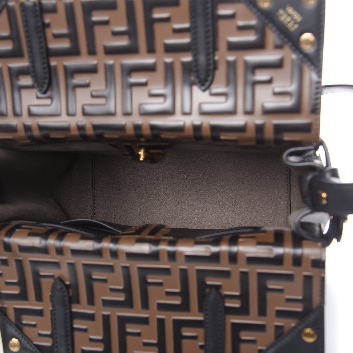 Fendi Vitello Grace Bi-Color FF 1974 Embossed Flip Tote Black Maya 7 of 14