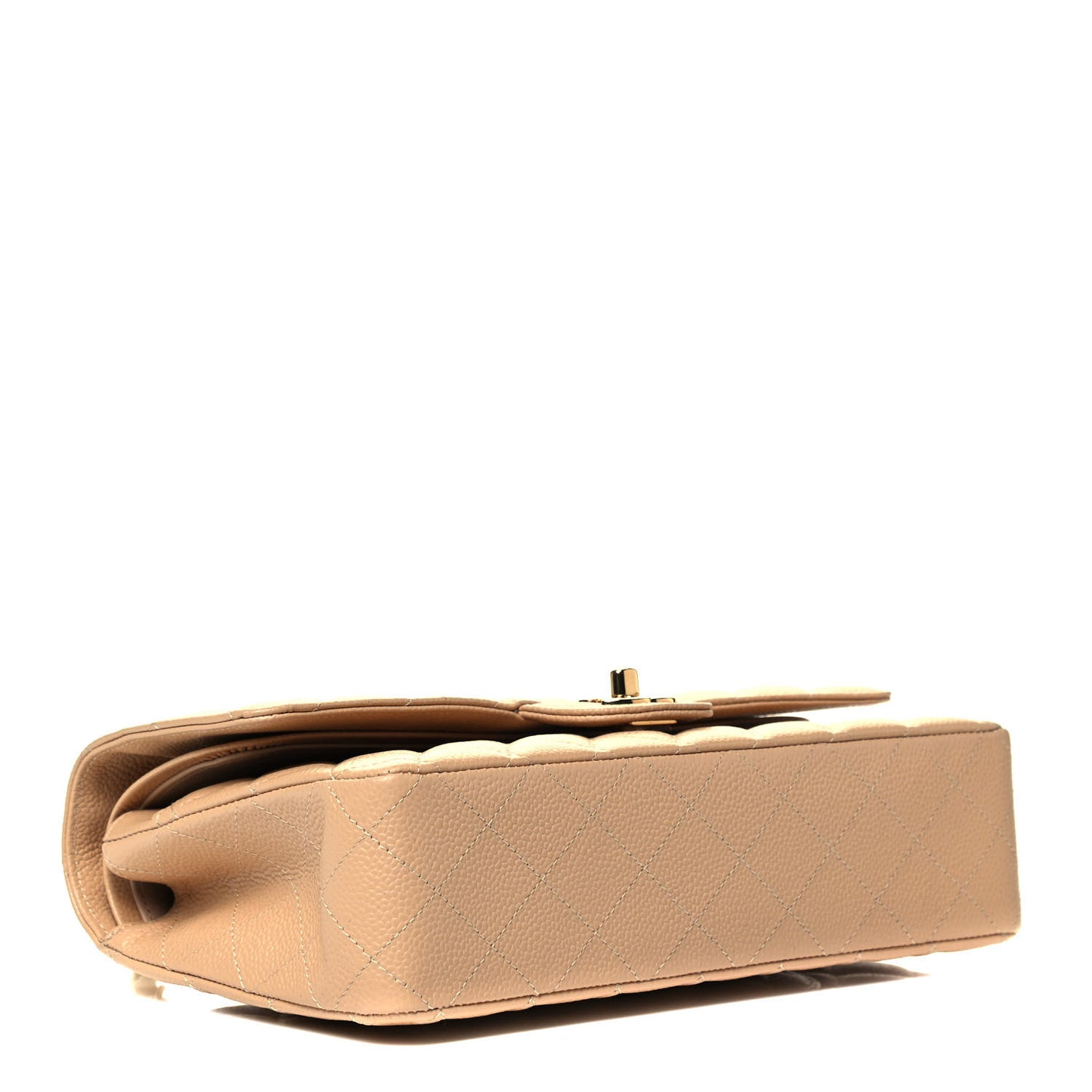 Caviar Quilted Medium Double Flap Beige