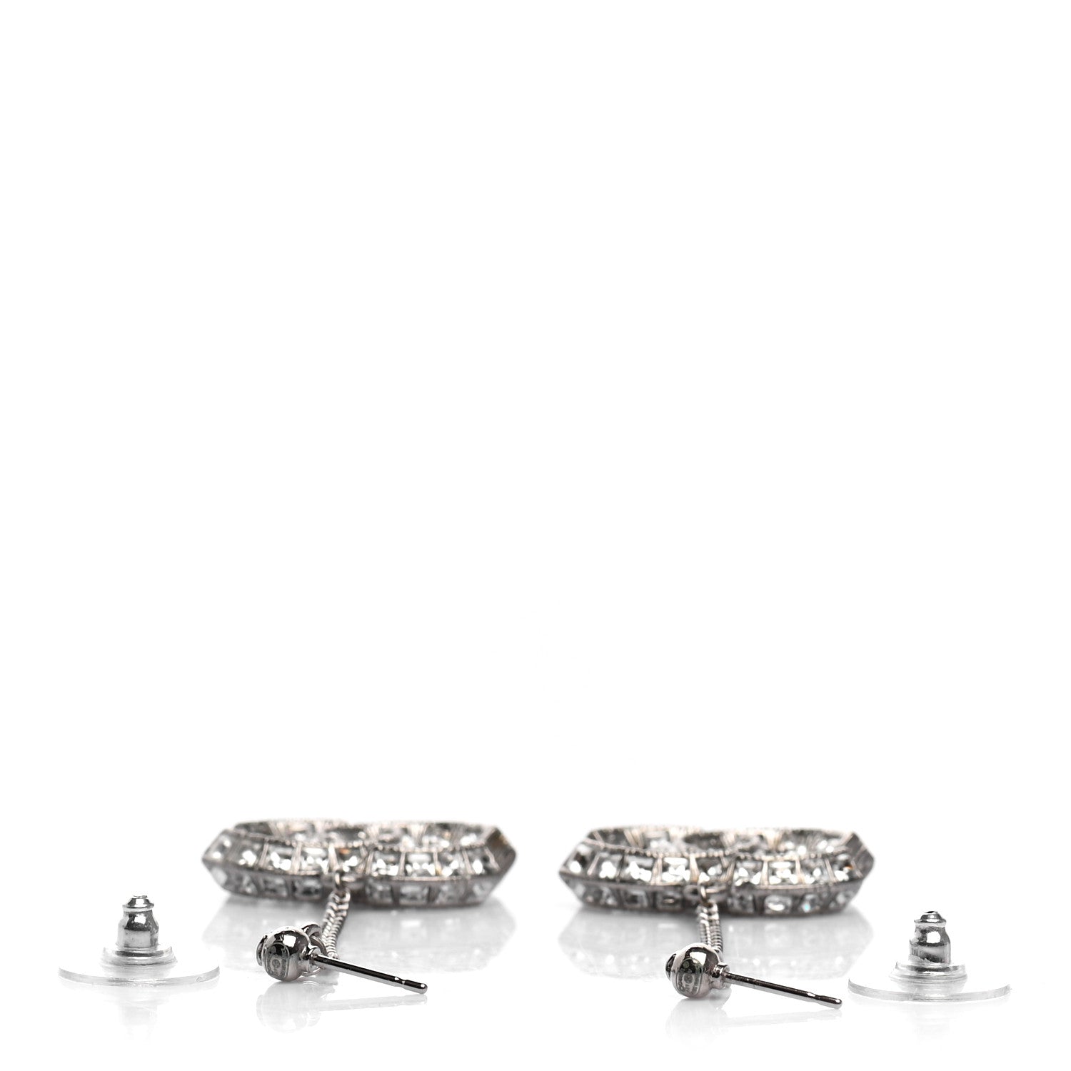 Chanel Baguette Crystal CC Drop Earrings Silver 3 of 4