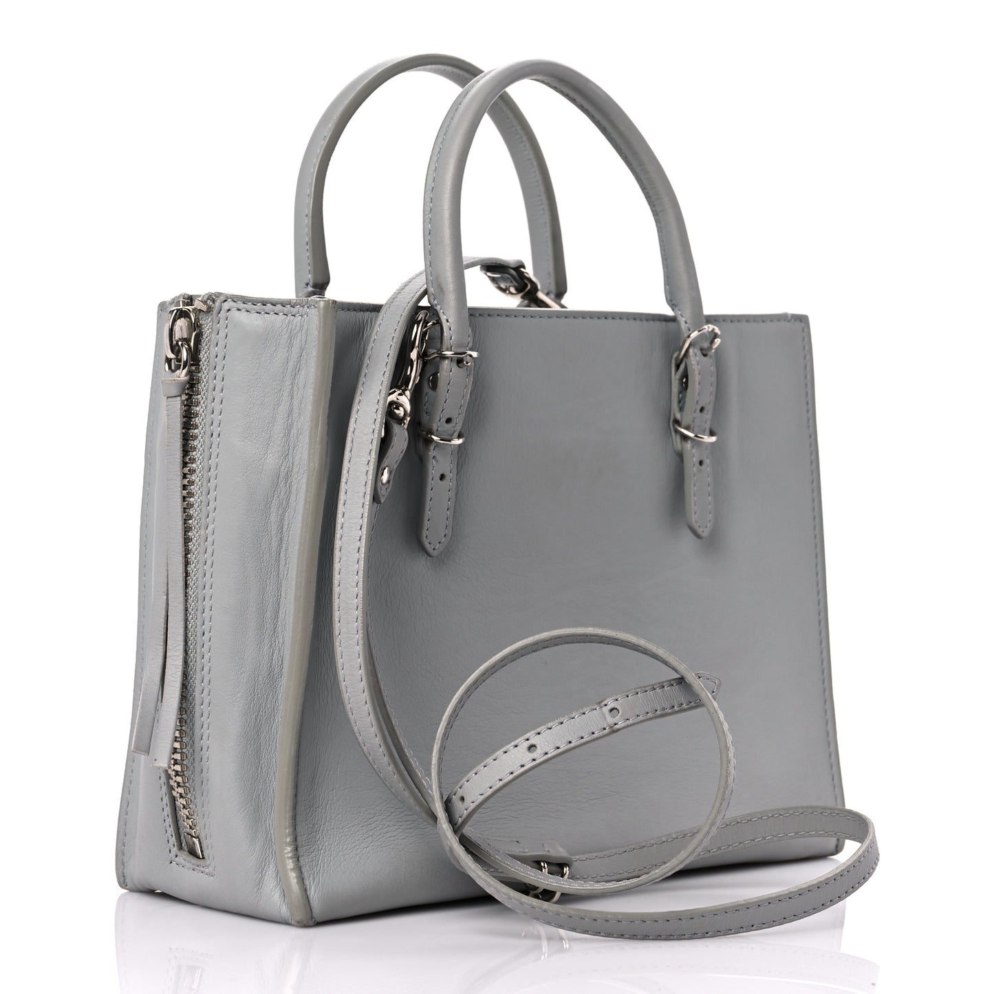 Calfskin Papier Mini A4 Zip Around Tote Gris Glace