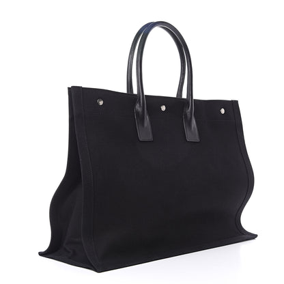 Saint Laurent Linen Calfskin Rive Gauche Tote Black 3 of 8
