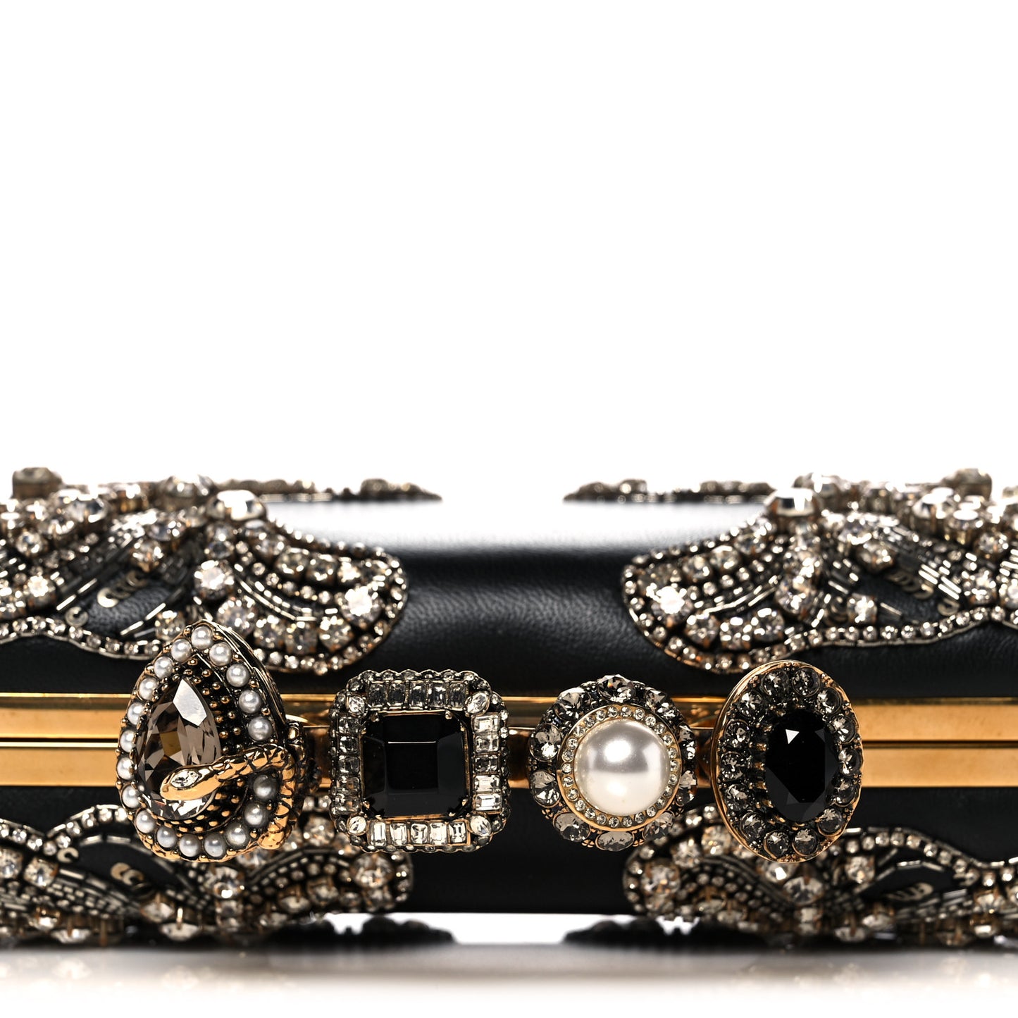 Silk Crystal Knucklebox Clutch Black