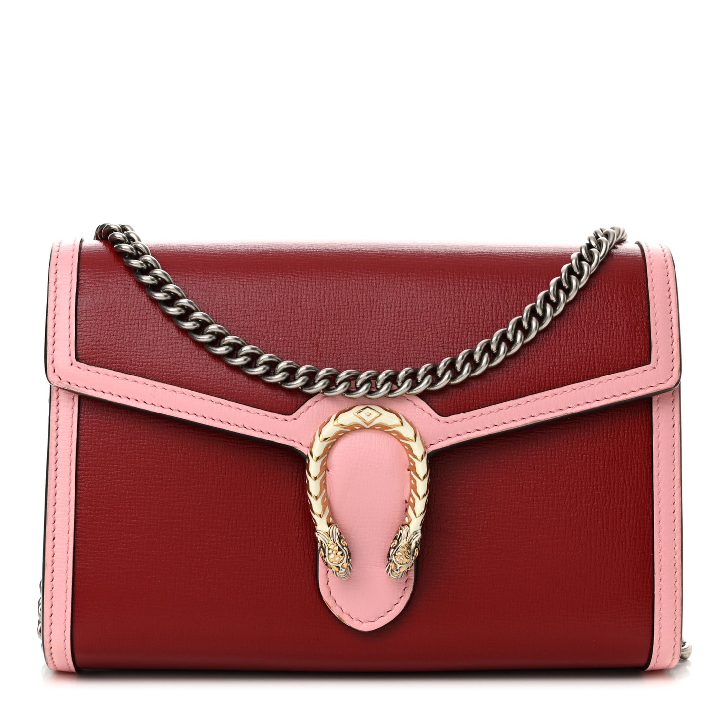 Azalea Calfskin Enamel Mini Dionysus Chain Wallet New Cherry Red Wild Rose Off White