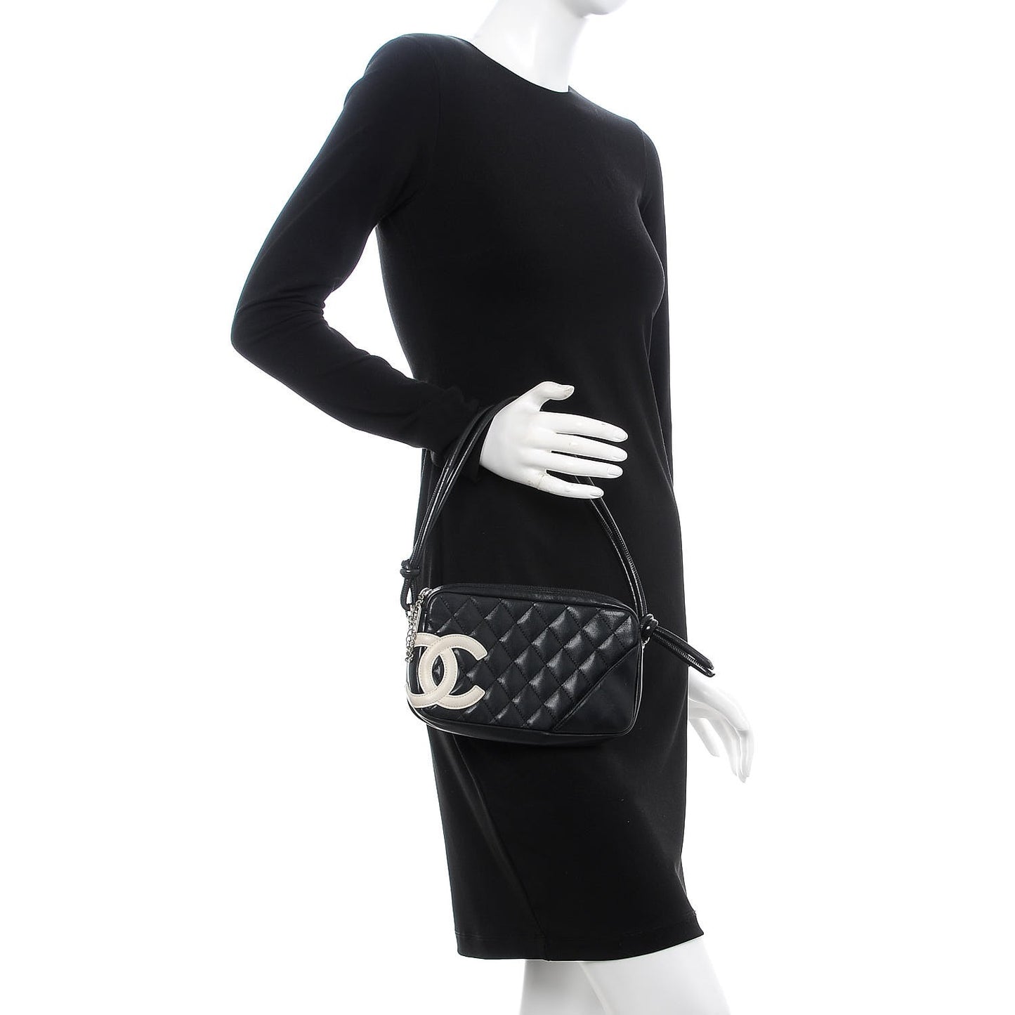 Calfskin Quilted Cambon Pochette Black White