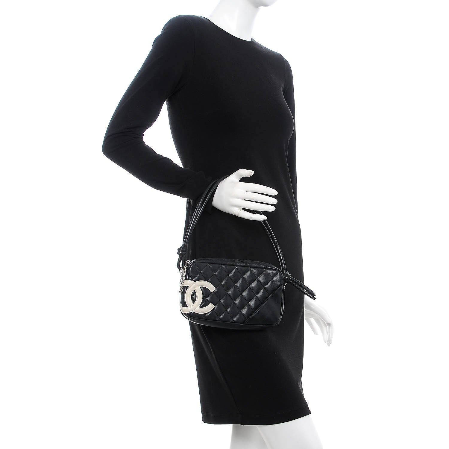 Chanel Calfskin Quilted Cambon Pochette Black White 2 of 10