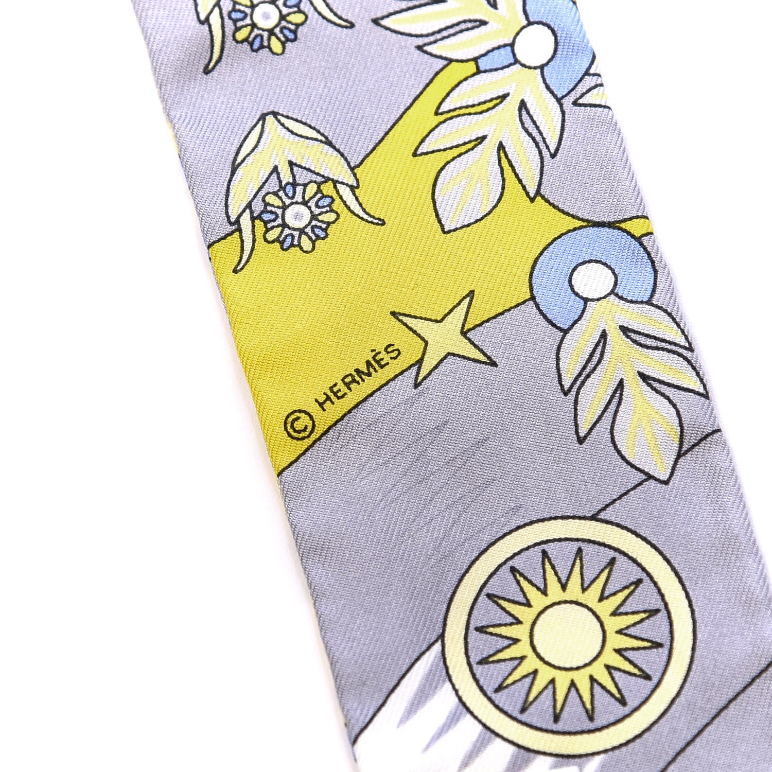 Hermes Silk La Source de Pegase Twilly Jaune Vif Gris Perle 3 of 3