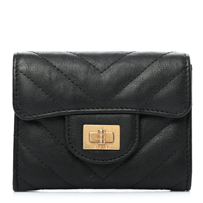 Chanel Sheepskin Chevron Quilted Reissue Card Holder Wallet Black 1 of 7