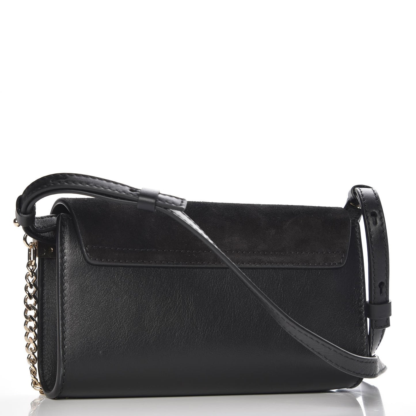 Suede Calfskin Faye Wallet On Strap Black