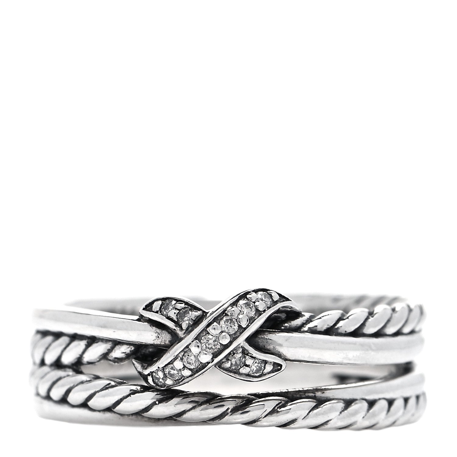 David Yurman Sterling Silver Diamond X Crossover Ring 52 6 1 of 5