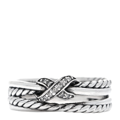 David Yurman Sterling Silver Diamond X Crossover Ring 52 6 1 of 5